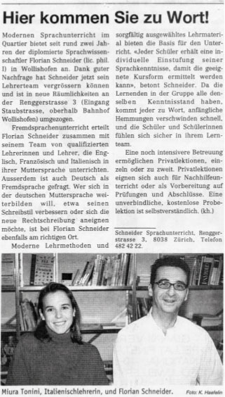 1999 Sprachschule Schneider Zeitungsartikel